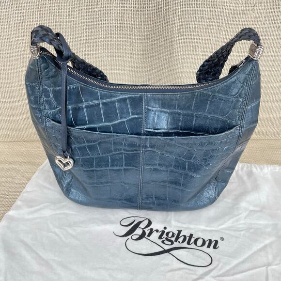 Brighton French Blue Crocodile Embossed Leather Purse, Barbados, Braided handle - Picture 2 of 10